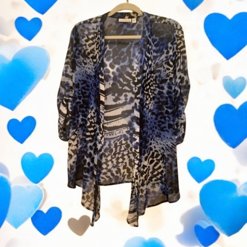 SUSAN Graver Leopard sheer jacket size L blue black in good condition